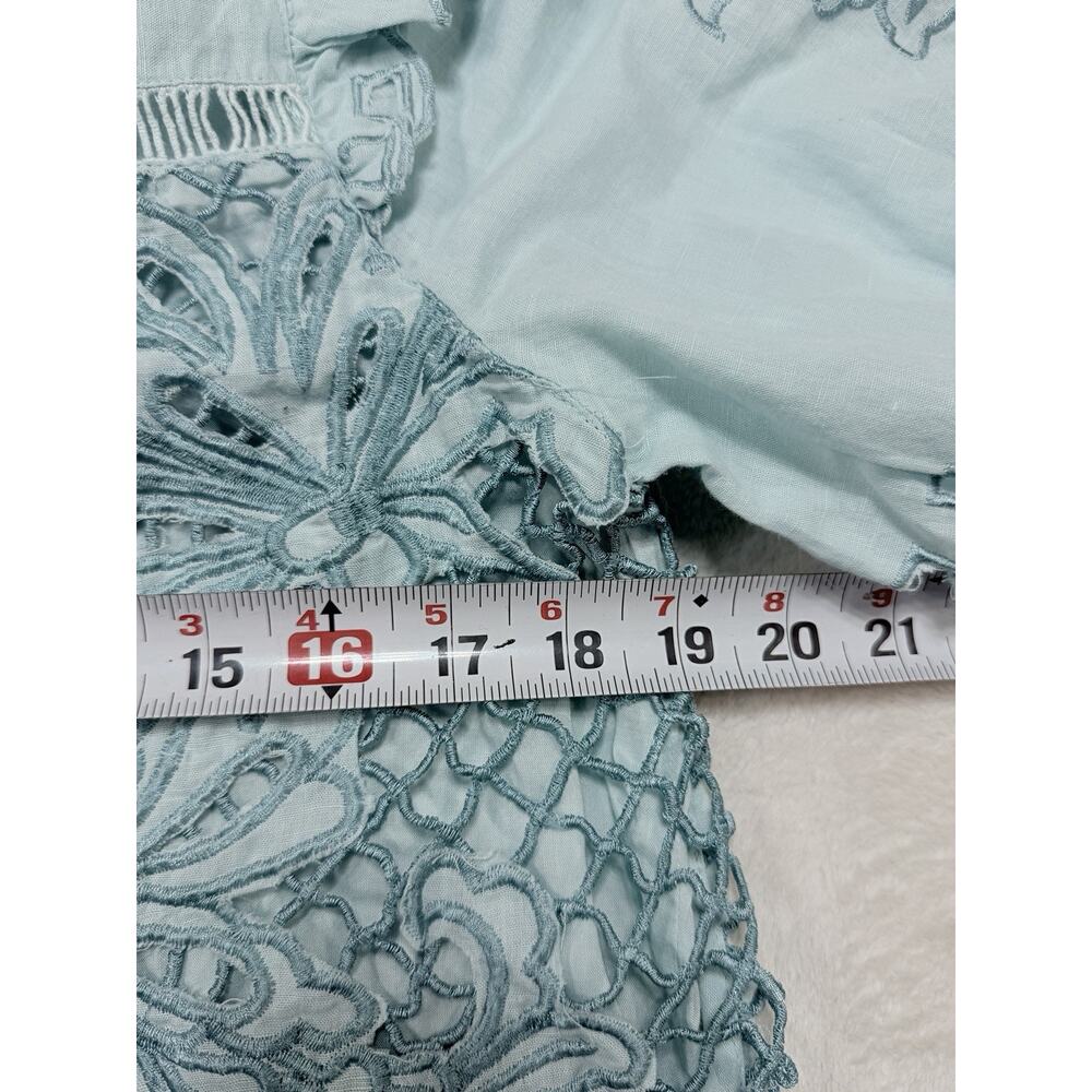 Sundance Lace Crochet Linen Blend Top Cottagecore Boho Prairie Skyblue Women Lg - Picture 6 of 15